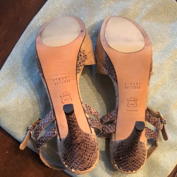 Stuart Weitzman Snake python ankle strap platform high heel sandals - Picture 9 of 14